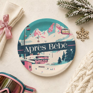 Roze Après Bébé Retro Ski Baby Shower Papieren Bor Bordje