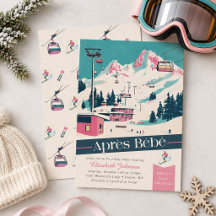 Roze Après Bébé Retro Ski Baby Shower Uitnodiging