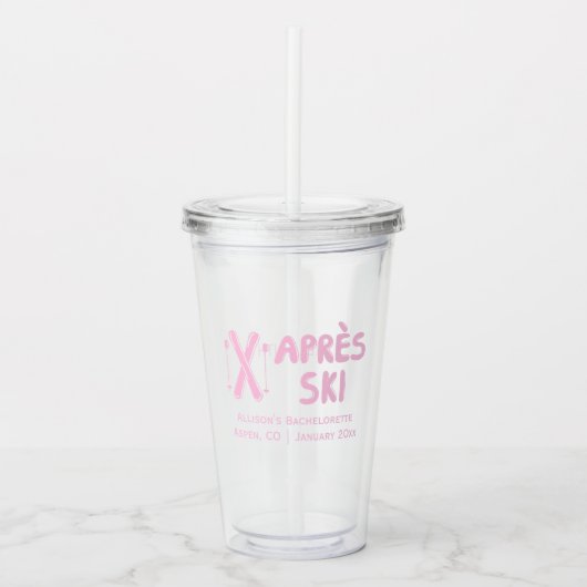 Roze Apres Ski Bachelorette Feest Favor Acryl Drinkbeker (Voorkant)