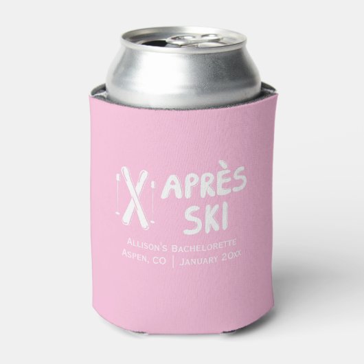 Roze Après Ski Bachelorette-feestje Blikje Koeler (Blikje Voorkant)