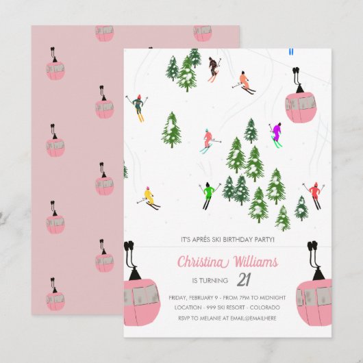 Roze Aprés Ski Verjaardag Kaart (Voorkant / Achterkant)