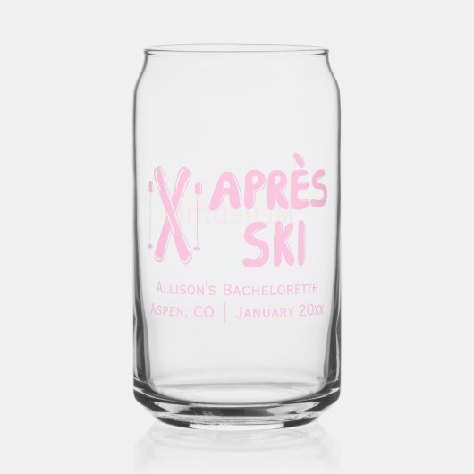 Roze Apres Ski Winter Bruidsfeest Cadeautje Blikvorm Glas (Voorkant)