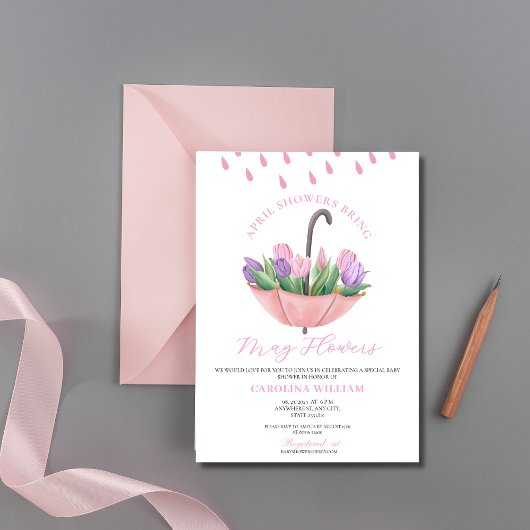 Roze April Showers brengen het Baby shower van de Kaart