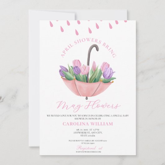Roze April Showers brengen het Baby shower van de Kaart (Voorkant)