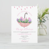 Roze April Showers brengen het Baby shower van de Kaart (Staand voorkant)