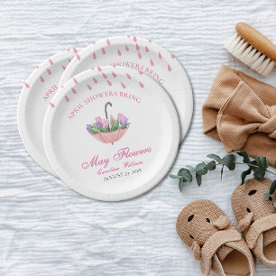 Roze April Showers brengen May Flower Baby shower Papieren Bordje