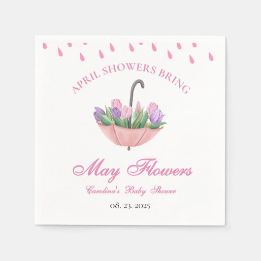 Roze April Showers brengen May Flower Baby shower Servet (Voorkant)