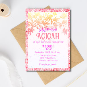 Roze Aqeeqah- Aqiqah- Moslim meisje Uitnodiging