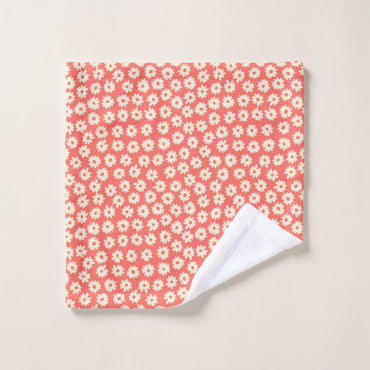 Roze Aqua 70's Retro Bloemen Bad Handdoek (Wasdoekje)