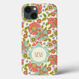 Roze Aqua 70s Retro Floral op maat Case-Mate iPhone Case
