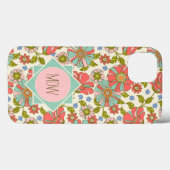 Roze Aqua 70s Retro Floral op maat Case-Mate iPhone Case (Achterkant (horizontaal))