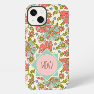 Roze Aqua 70s Retro Floral op maat iPhone 13 Hoesje