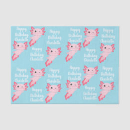 Roze Aqua Axolotl Meisje Happy Birthday Naam Tissuepapier