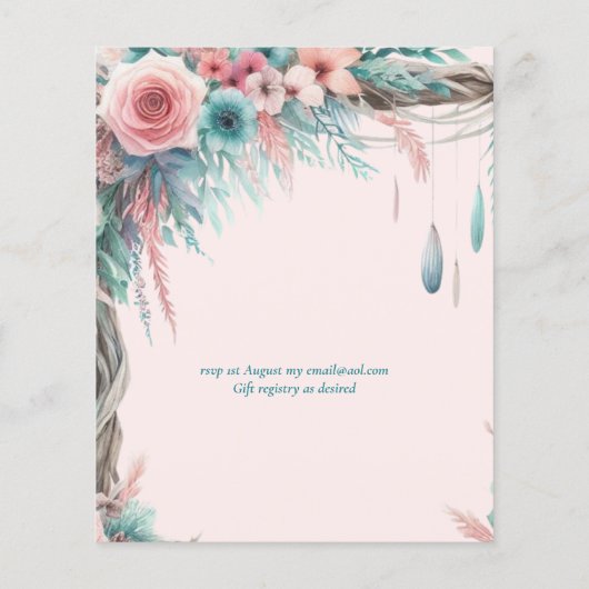 Roze Aqua Beach Floral Boho Lente Zomer Bruiloft (Achterkant)