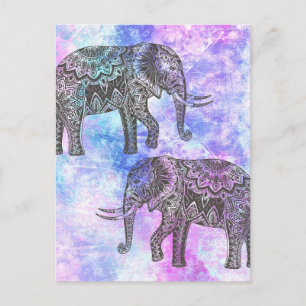 Roze Aqua Black Elephant Bright Tribal Briefkaart