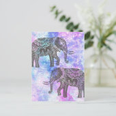 Roze Aqua Black Elephant Bright Tribal Briefkaart (Staand voorkant)