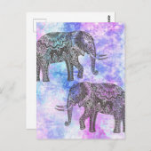 Roze Aqua Black Elephant Bright Tribal Briefkaart (Voorkant / Achterkant)