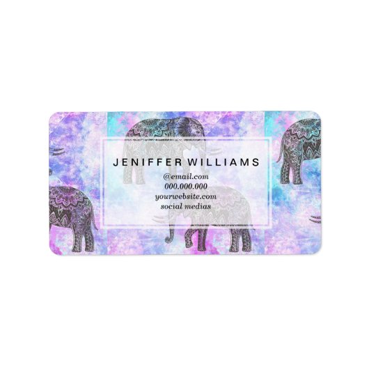 Roze Aqua Black Elephant Bright Tribal Etiket (Voorkant)