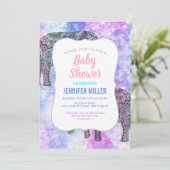 Roze Aqua Black Elephant Bright Tribal Kaart (Staand voorkant)