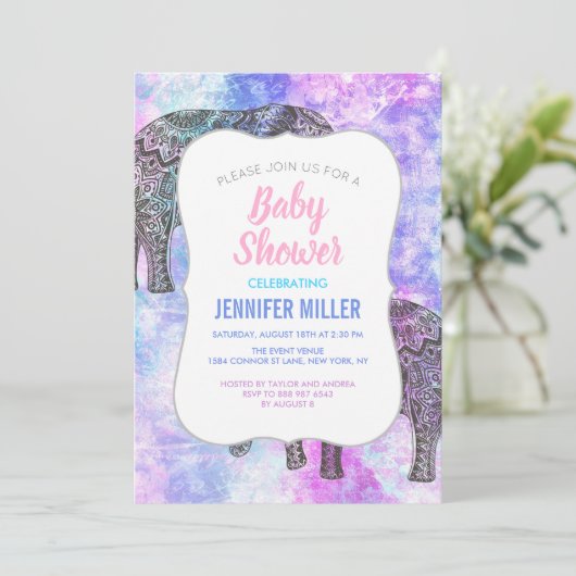 Roze Aqua Black Elephant Bright Tribal Kaart (Staand voorkant)