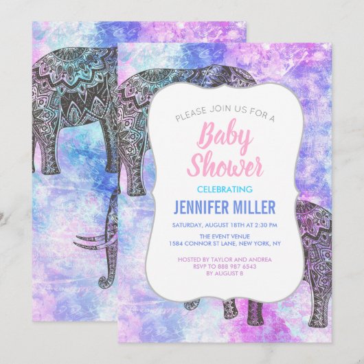 Roze Aqua Black Elephant Bright Tribal Kaart (Voorkant / Achterkant)