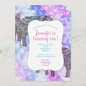 Roze Aqua Black Elephant Bright Tribal Kaart (Voorkant / Achterkant)