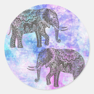 Roze Aqua Black Elephant Bright Tribal Ronde Sticker