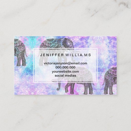 Roze Aqua Black Elephant Bright Tribal Visitekaartje (Achterkant)