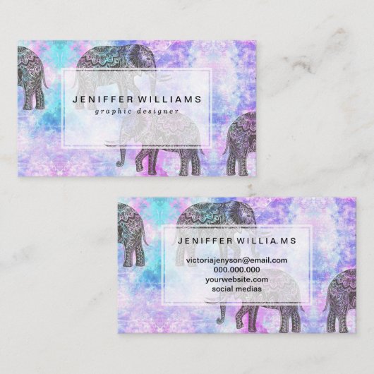 Roze Aqua Black Elephant Bright Tribal Visitekaartje (Voorkant / Achterkant)