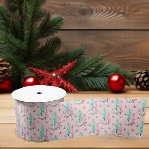 Roze Aqua Blauw Kleurrijke Kerstboom Satijnen Lint