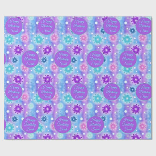 Roze Aqua Bloemen Abstract Patroon Personaliseer N Cadeaupapier (Vlak)
