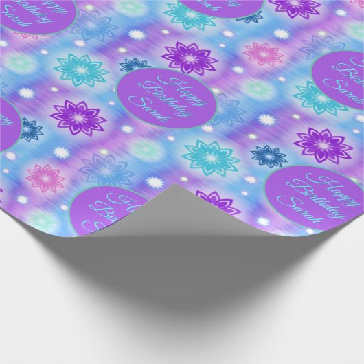 Roze Aqua Bloemen Abstract Patroon Personaliseer N Cadeaupapier (Hoek)