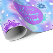 Roze Aqua Bloemen Abstract Patroon Personaliseer N Cadeaupapier (Rol Hoek)