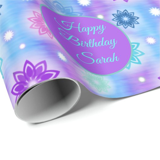 Roze Aqua Bloemen Abstract Patroon Personaliseer N Cadeaupapier (Rol Hoek)