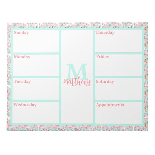 Roze & Aqua Bloemen Weekly Planner Notitieblok (Voorkant)
