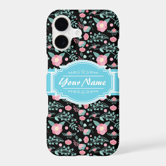 Roze Aqua Bloempatroon in Gepersonaliseerde Zwarte