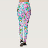 Roze Aqua Blue Chic Trendy Pastel Bloemen Leggings (Achterkant)