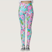  Roze Aqua Blue Chic Trendy Pastel Bloemen Leggings (Voorkant)
