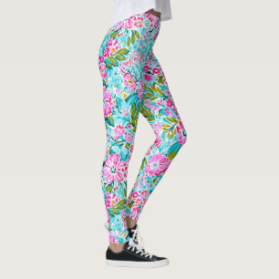 Roze Aqua Blue Chic Trendy Pastel Bloemen Leggings