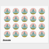 Roze Aqua Blue Colorful Kerstontbijtboom Ronde Sticker (Vel)
