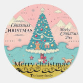 Roze Aqua Blue Colorful Kerstontbijtboom Ronde Sticker (Voorkant)