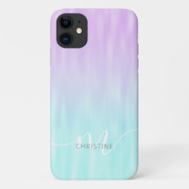 Roze Aqua Blue Pastel Ombre Chic Script Monogram Case-Mate iPhone Case