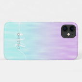 Roze Aqua Blue Pastel Ombre Chic Script Monogram Case-Mate iPhone Case (Achterkant (horizontaal))