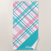 Roze aqua blue pastel plaid patroon aangepaste naa strandlaken (Voorkant)