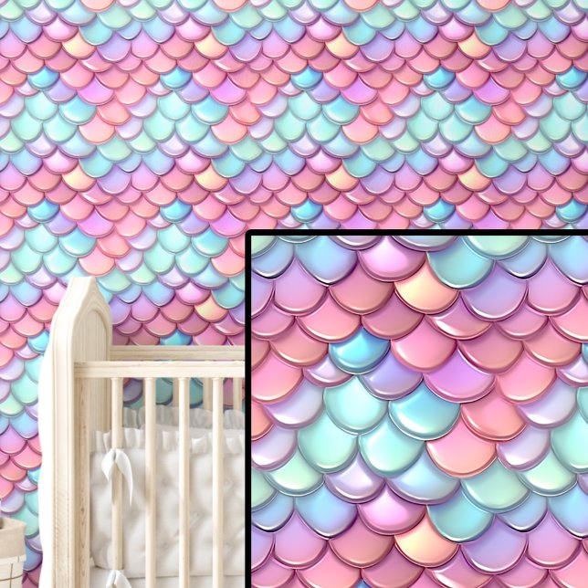 Roze Aqua Blue Zeemeermin staartschalen Behang (Creator heeft geüpload)