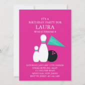 Roze & Aqua Bowling Party Uitnodiging Verjaardag (Voorkant)