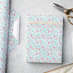 Roze & Aqua Candy Canes Kerstmis Cadeaupapier