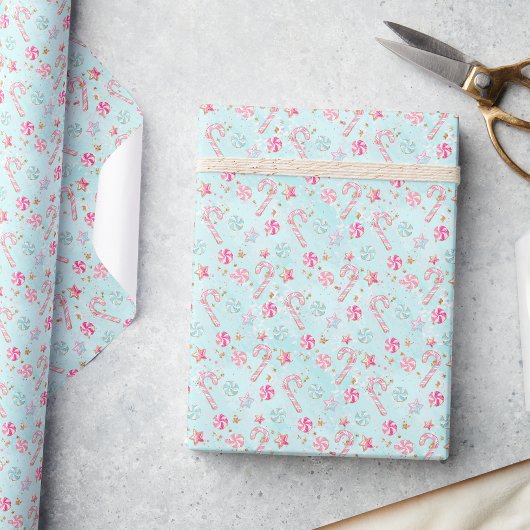 Roze & Aqua Candy Canes Kerstmis Cadeaupapier