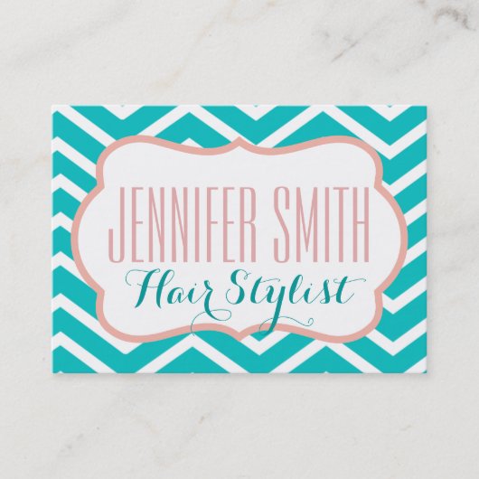 Roze Aqua Chevron Kapsalon Afspraak Afsprakenkaartje (Voorkant)