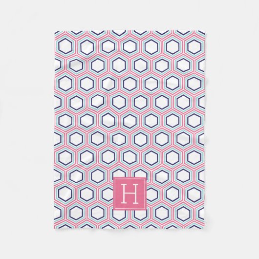 Roze Aqua en Blue Pattern Monogrammed Fleece Deken (Voorkant)